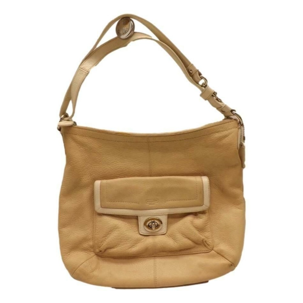 Coach Beige Leather Purse Handbag Pebble Grain Leather - Picture 1 of 7